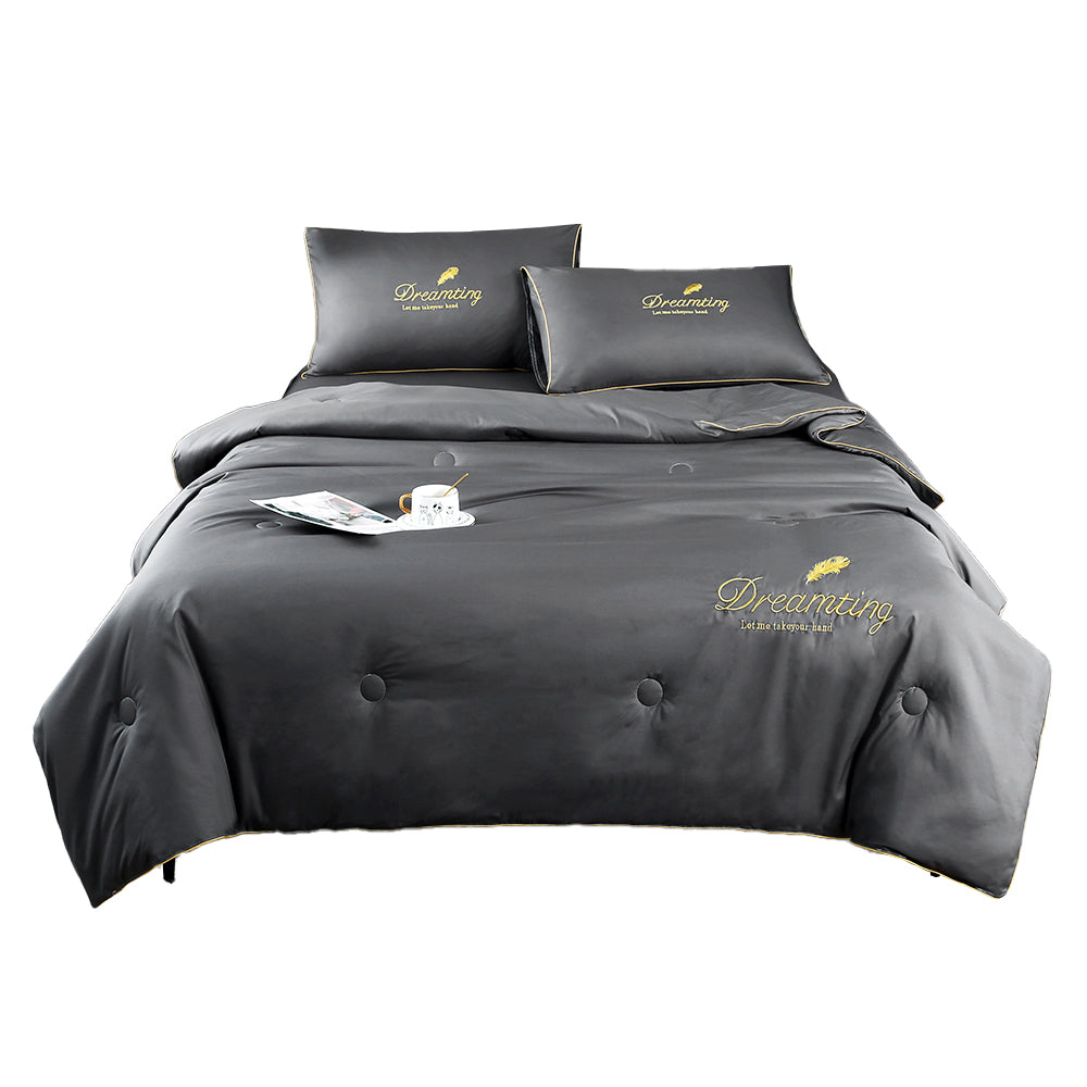4Pieces Set Summer Cool Feeling Bedding Set Air Conditioning Comfy Comforter Pillowcase Bed Sheet Dark Grey