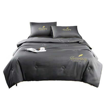 4Pieces Set Summer Cool Feeling Bedding Set Air Conditioning Comfy Comforter Pillowcase Bed Sheet Dark Grey