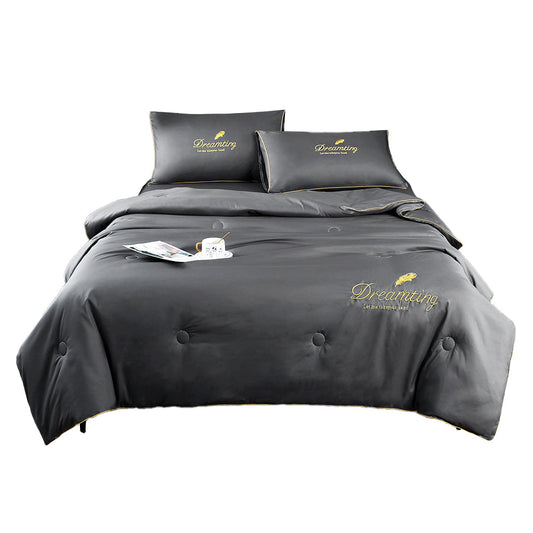 4Pieces Set Summer Cool Feeling Bedding Set Air Conditioning Comfy Comforter Pillowcase Bed Sheet Dark Grey