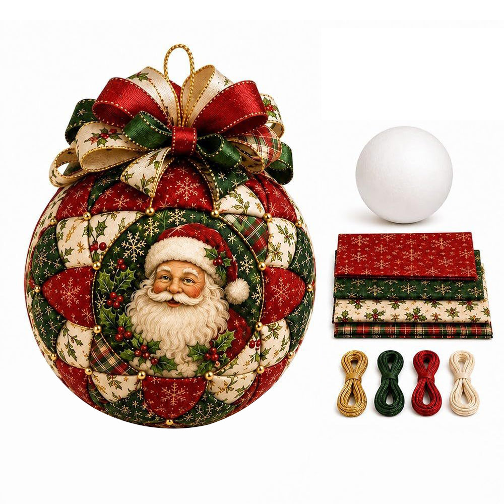 Adult Christmas Patchwork Ornament DIY Kit Xmas Fabric Ball Craft Set Santa Claus