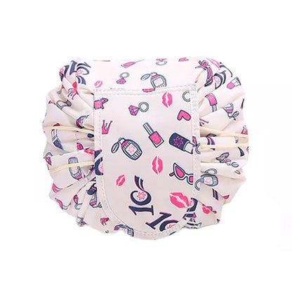Printed Cosmetic Storage Bag Drawstring Make-Up Travel Bag Makeup Tools Organizer Folding Cosmetic Bag -Beige