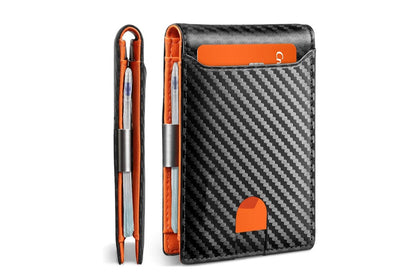 PU Leather Wallet RFID Blocking Front Pocket Bifold Card Holder-Orange