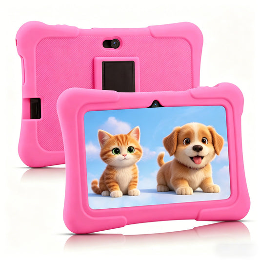 7 Inch Kids Tablet Android 10.0 Quad Core 16GB with Shockproof Silicone Case-Pink