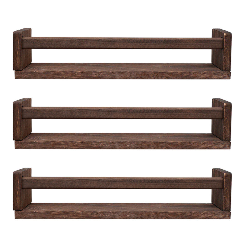 3 Pack Floating Wall Mounted Book Display Shelves - Brown