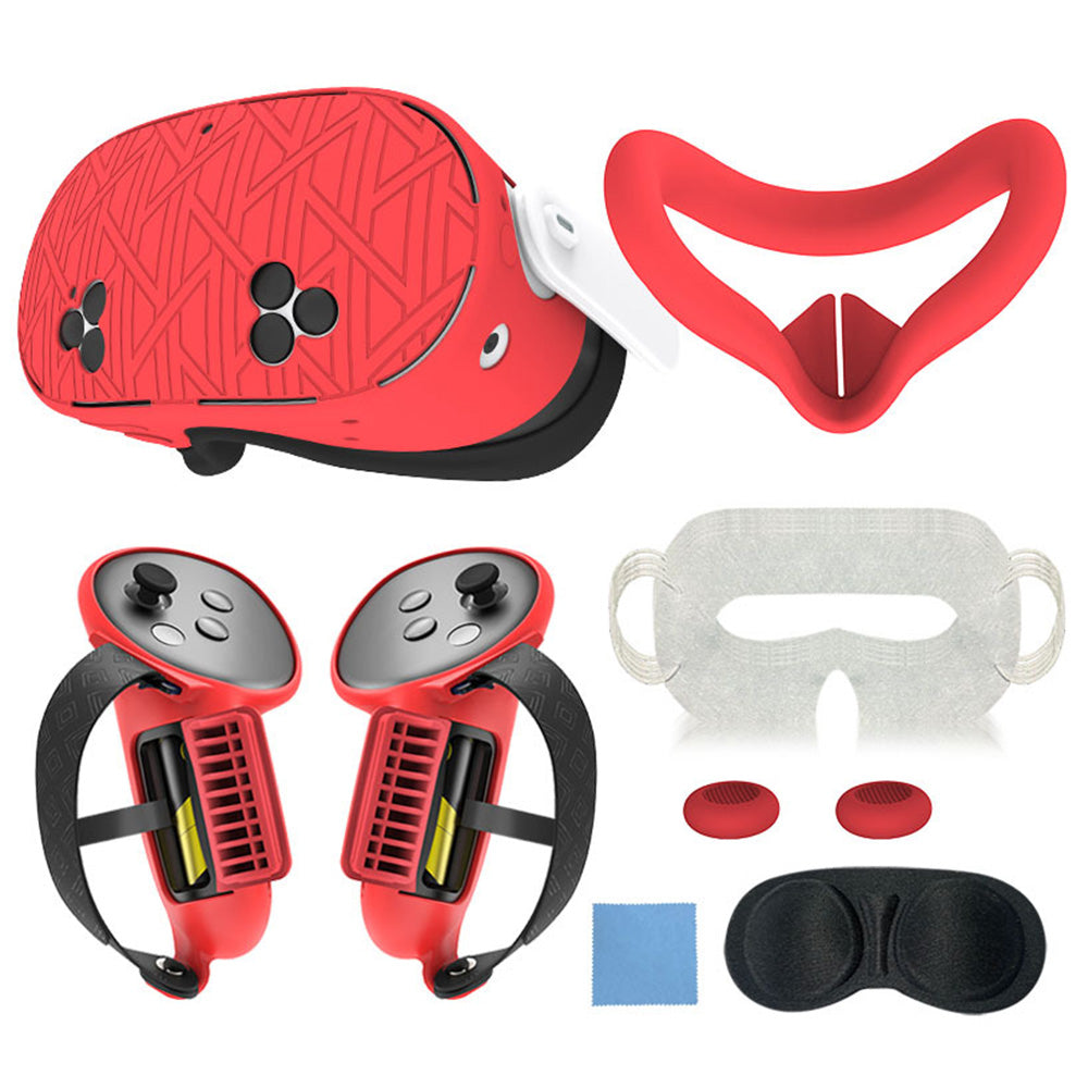 7-Piece Silicone Protective Case Set for Meta Quest 3S VR Headset Accessories Red