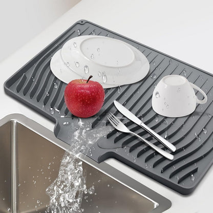 Silicone Dish Drainers Mat Non-Slip Dish Drying Tray for Kitchen Counter-Grey