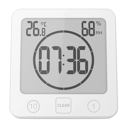 Digital Shower Clock with Timer Water-Resistant Touch Screen Clock White
