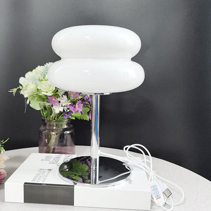 Mid Century Modern Egg Tart Nightstand Lamp ââ‚?Dimmable Bedside Light White