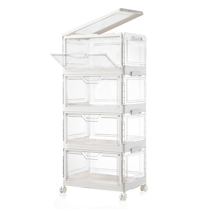 4 Tier Clear Storage Bins with Lids Stackable Plastic Bins with Wheels for Closet Bedroom Living Room