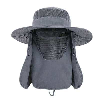 Sun Protection Fishing Cap Wide Brim Hat With Neck Flap And Face Cover-Dark Grey