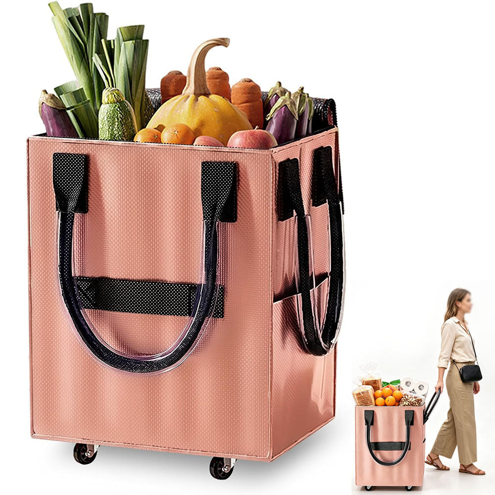 Reusable Grocery Bag Foldable Rolling Shopping Tote Bag - Rose Gold