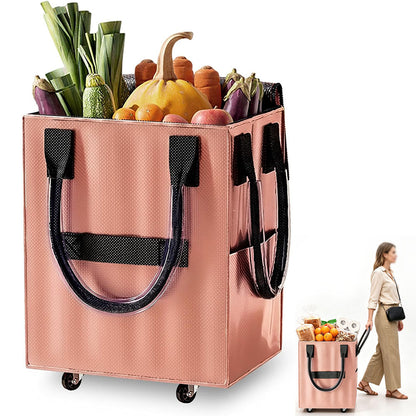 Reusable Grocery Bag Foldable Rolling Shopping Tote Bag - Rose Gold