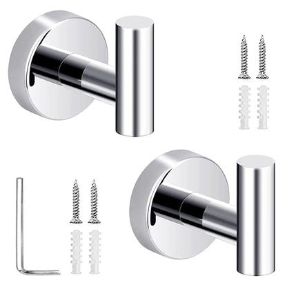 2Pcs Set Bathroom Towel Hook Wall Mounted Robes Holder Stainless Steel Clothing Hanger Silver