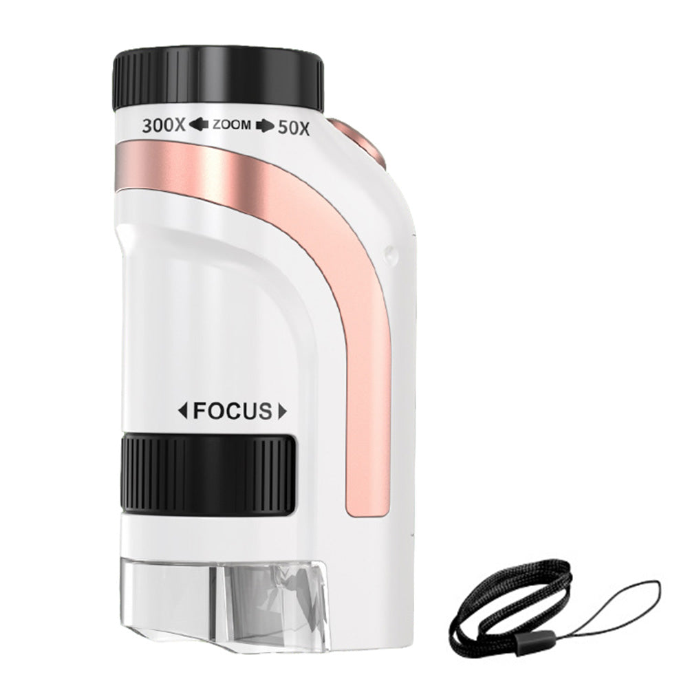 50X-300X Handheld Microscope with LED Lights Portable Pocket Zoom Pink