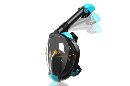 Snorkeling Goggles Foot Flippers and Snorkel Scuba Diving Set-Cyan