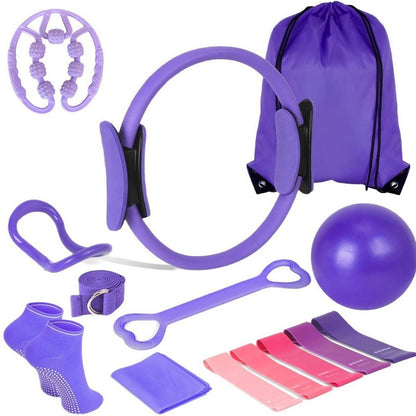 14Pcs Pilates Kit Pilates Equipment with Pilates Ring and Resistance Bands Socks-Purple