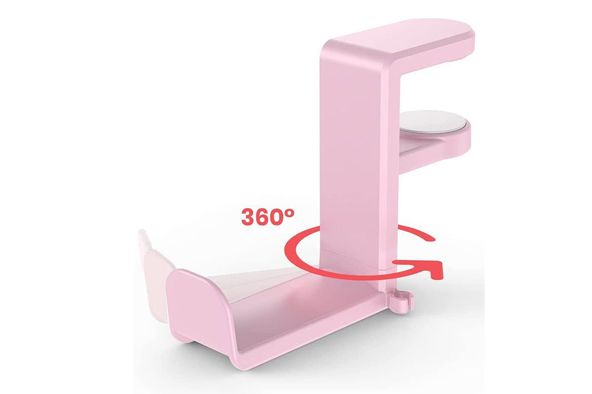 Headset Holder Headphone Hook Rotating Arm Under Desk Headphone Hanger -Pink