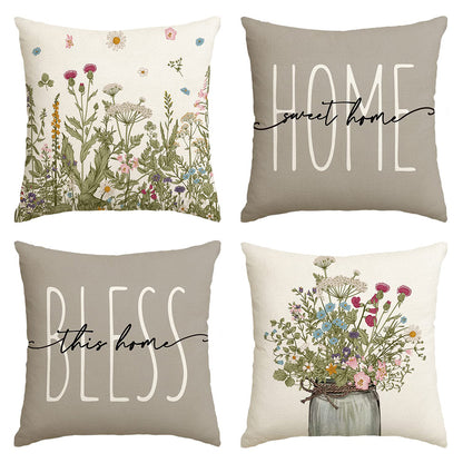 Fall Wildflowers Home Sweet Home Throw Pillow Covers 4pcs