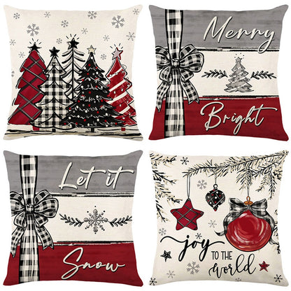 4Pcs Christmas Cushion Pillow Covers 45x45cm Joy Xmas