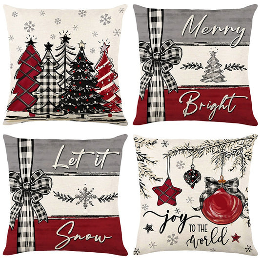 4Pcs Christmas Cushion Pillow Covers 45x45cm Joy Xmas