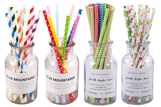 200Pcs Colourful Paper Drinking Straws Biodegradable Disposable Straws Assorted Pattern