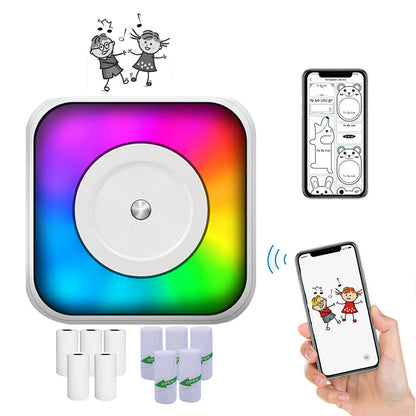 Mini Pocket Printer with RGB Light Thermal Printer with 10 Rolls of Paper