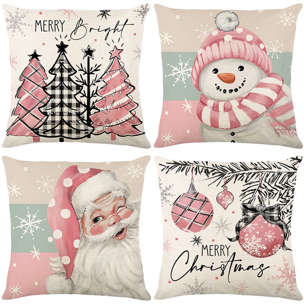 4pcs Merry Christmas Pillow Covers Throw Pillow Case 45x45cm Christmas Decorations For Sofa Couch Without Pillow Core