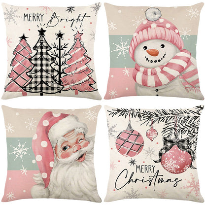 4pcs Merry Christmas Pillow Covers Throw Pillow Case 45x45cm Christmas Decorations For Sofa Couch Without Pillow Core