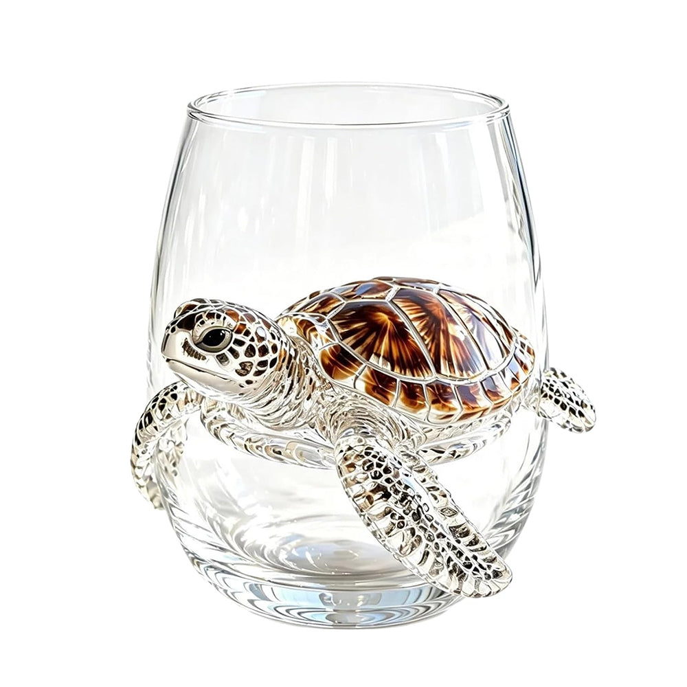 3D Ocean Animal Glass 350ml Borosilicate Wine Glass - Turtle
