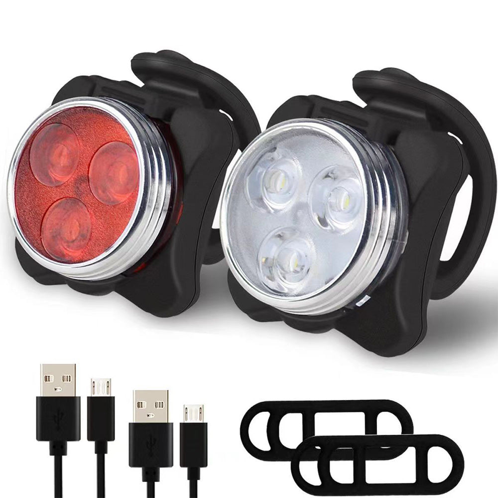 2Pcs Bike Lights Set USB Rechargeable Front Headlight and Rear Taillight