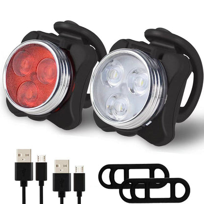 2Pcs Bike Lights Set USB Rechargeable Front Headlight and Rear Taillight