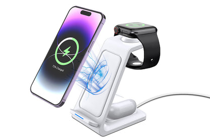 3 in 1 Wireless Charger Dock Charging Station - White