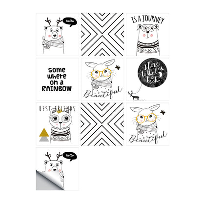 10Pcs Cartoon Animals Words Wall Stickers Water Resistant Wallpaper Removable Decal for Kitchen Bathroom -White