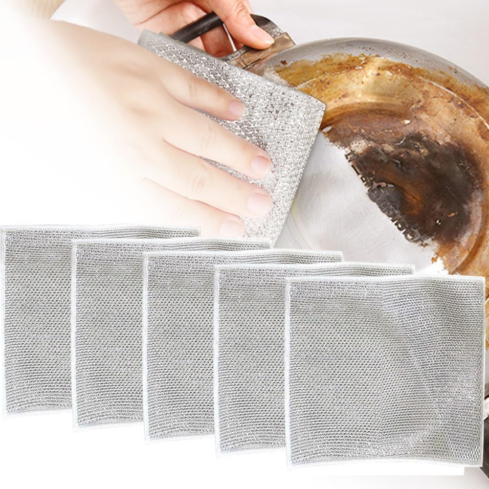 5Pcs Multipurpose Wire Dishwashing Rags for Wet and Dry