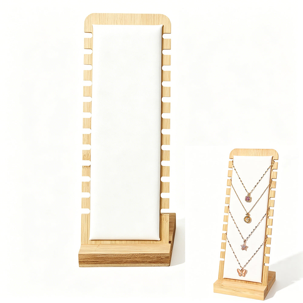 Bamboo Necklace Display Stand for Vendor-White Leather