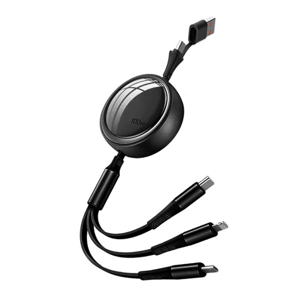 3 In 2 Retractable Multi Charging Cable Retracted USB C Cell Phone Charger