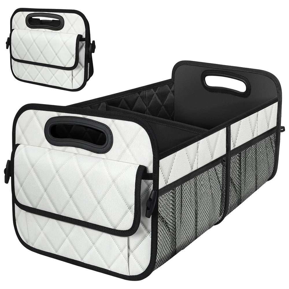 55L Foldable Car Trunk Organzier 6-Pocket Storage Box for Home Car Office White