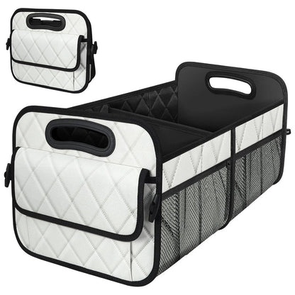 55L Foldable Car Trunk Organzier 6-Pocket Storage Box for Home Car Office White