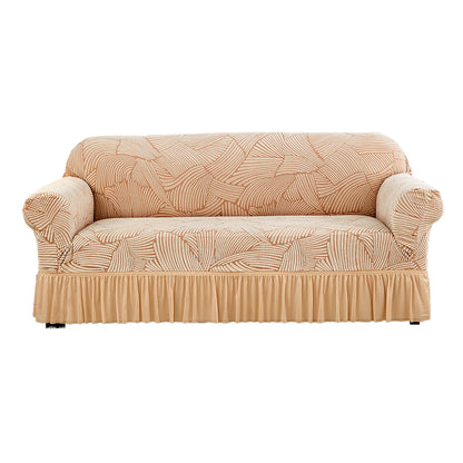 Soft Couch Cover with Skirt Ruffled Stretch Sofa Cover -Beige