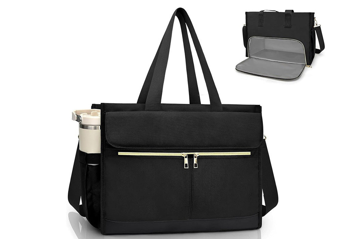 Lunch Tote Bag With Insulated Lunch Box Compartment For Travel And Leisure-Black
