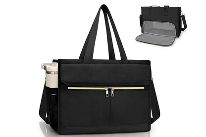Lunch Tote Bag With Insulated Lunch Box Compartment For Travel And Leisure-Black