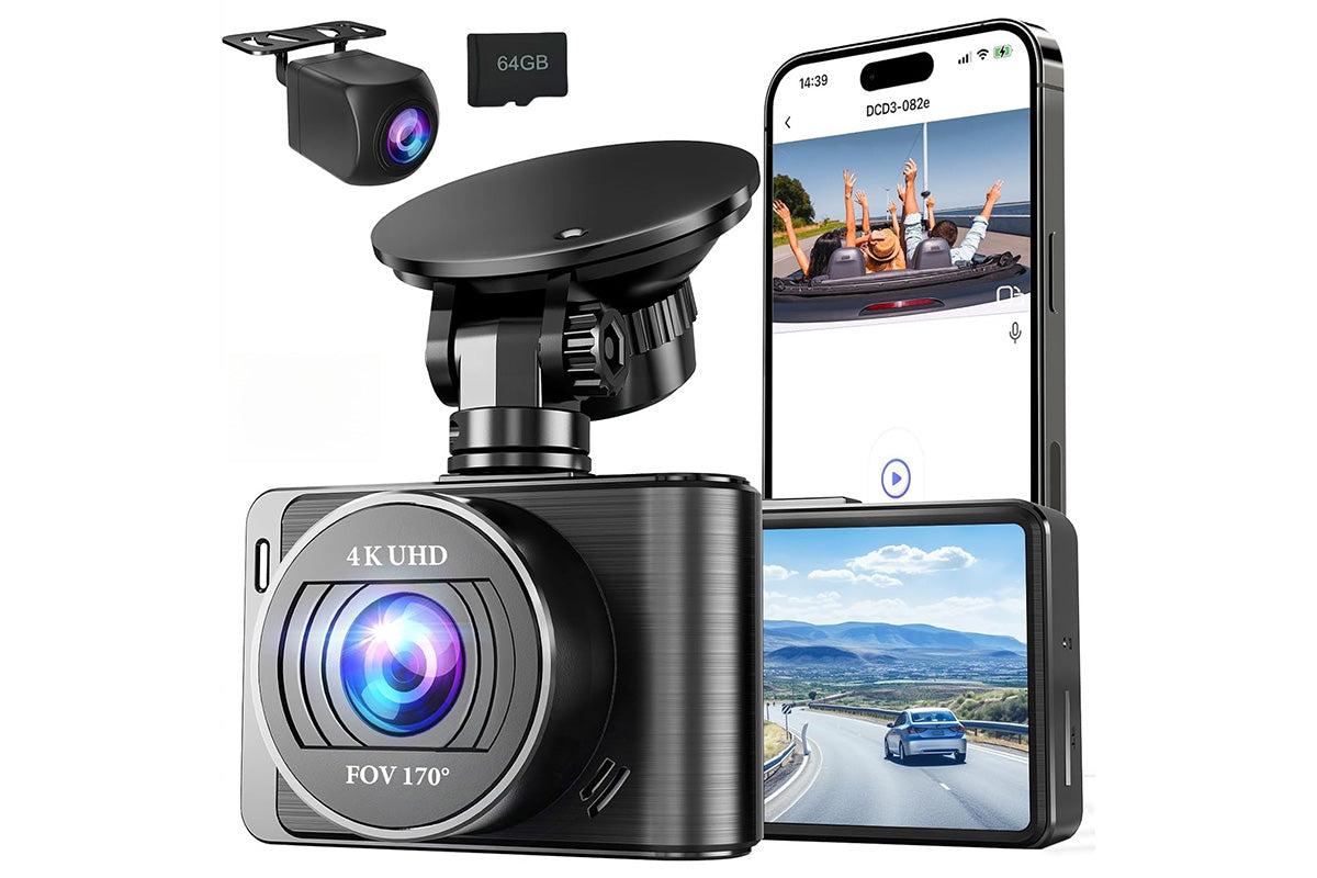 Dual 4K Front & 1080P Rear Dash Camera for Cars with WiFi and Night Vision