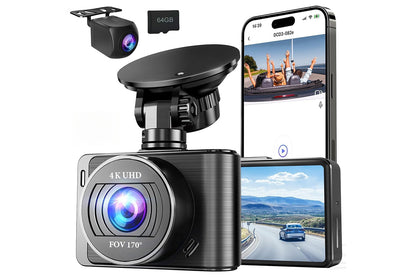Dual 4K Front & 1080P Rear Dash Camera for Cars with WiFi and Night Vision