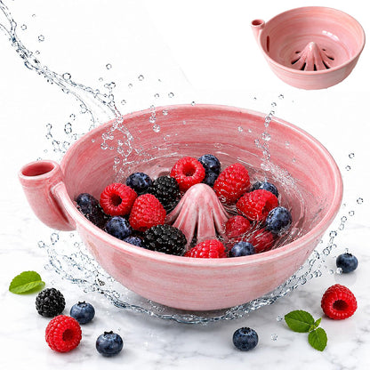 Ceramic Swirl Colander Bowl for Washing Draining and Serving - Pink