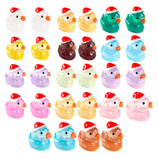 28Pcs Christmas Mini Luminous Resin Ducks Ornaments Desktop Miniature Garden Decorations