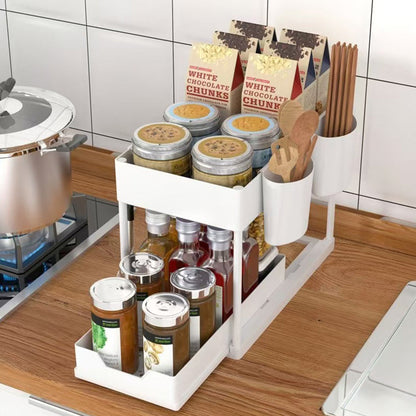 Multi-Purpose Pull-Out Storage Organizers Under Sink Organizers Rack for Bathroom Kitchen White