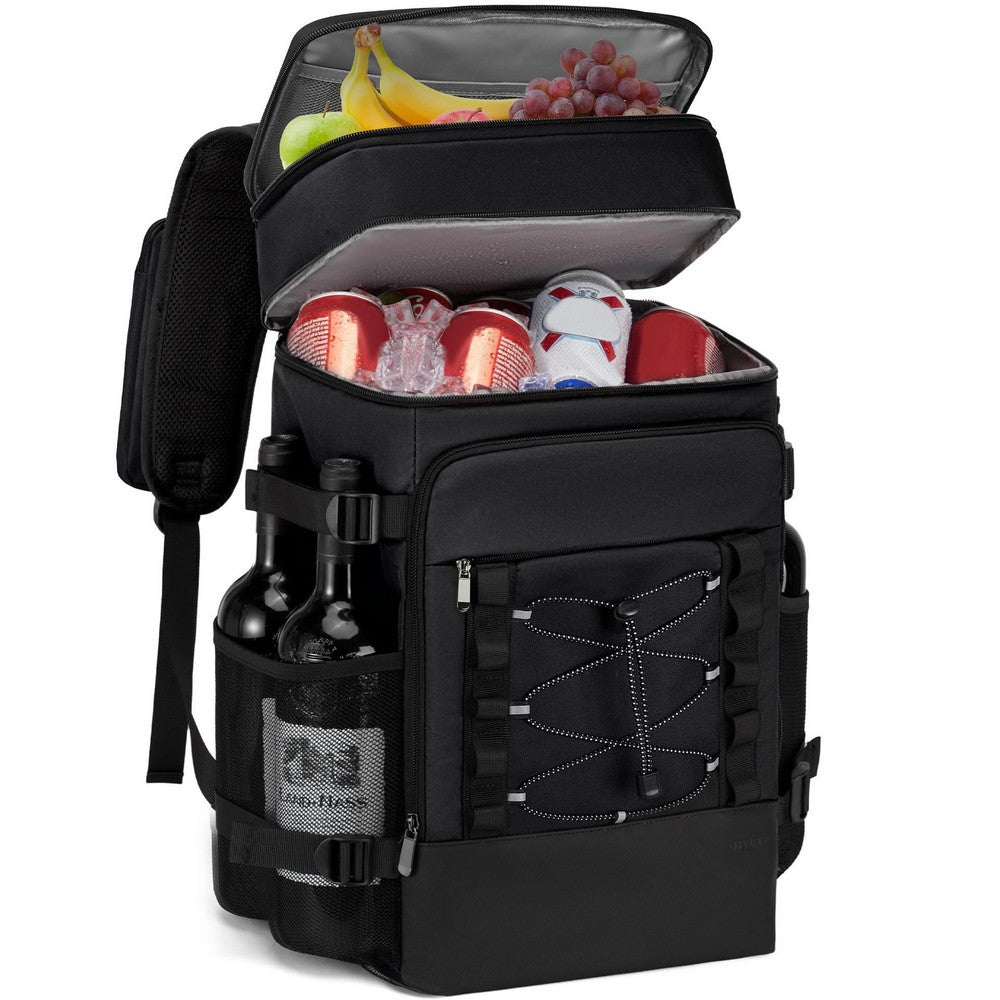 Insulated Backpack Cooler Leak Proof 2 Compartment Lunch Bag for Hiking Camping-Black