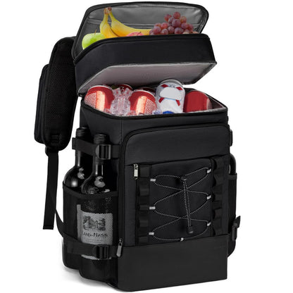 Insulated Backpack Cooler Leak Proof 2 Compartment Lunch Bag for Hiking Camping-Black