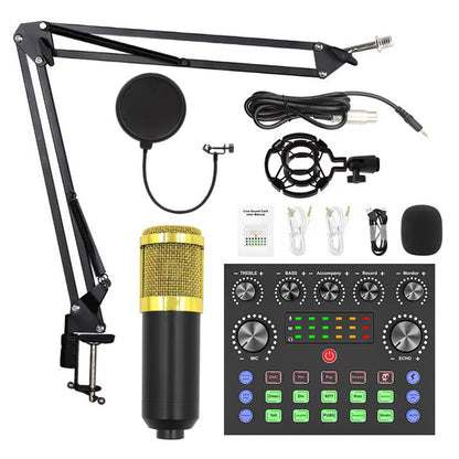 Recording Condenser Microphone Kit with Sound Card for Streaming YouTube TikTok -Gold