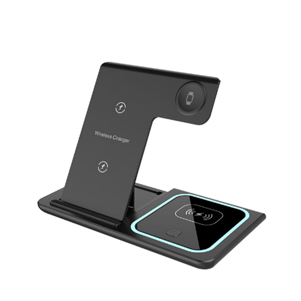 3-in-1 Wireless Charging Station 15W Fast Charger Stand Charging Dock for Wireless Charging Phone Watch AirPods Black